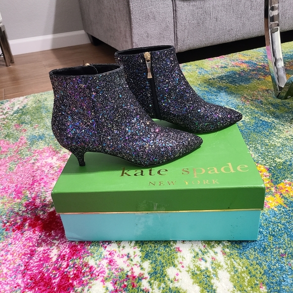 NWT - Kate Spade ♠️ Olly Too Midnight Confetti Glitter Boots - Picture 7 of 16